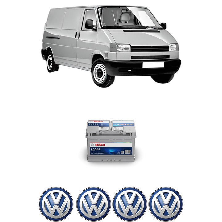 Baterie Acumulator 74 Ah 12 V 680 A Volkswagen TRANSPORTER T4 Van (70A, 70H, 7DA, 7DH) 2.5 TDI din 2000-2003 KW 111 CP 151 CMC 2461, auto, Bosch, 4x Stickere auto cu Volkswagen