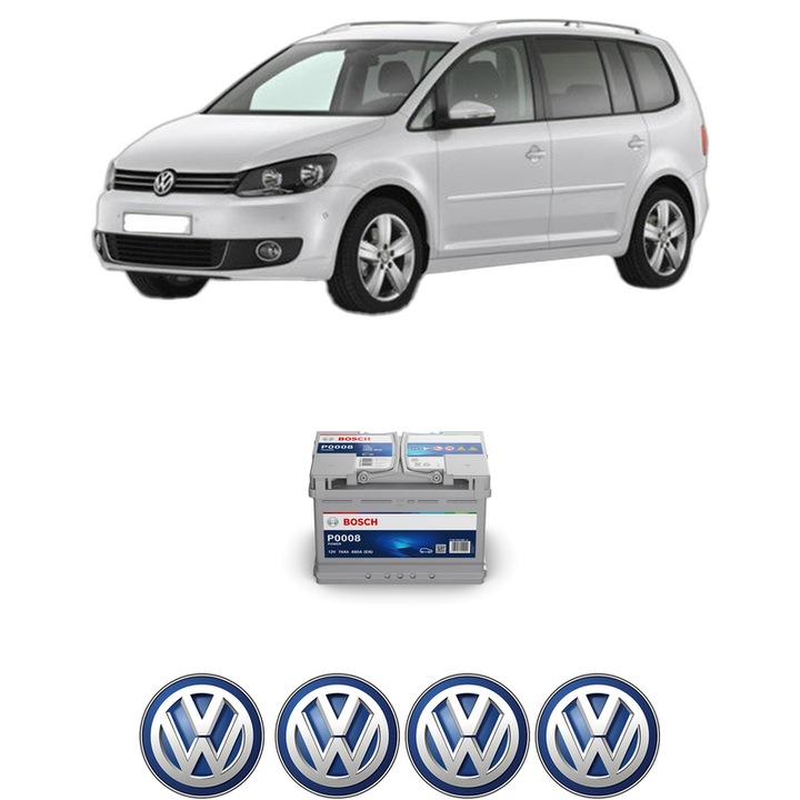 Baterie Acumulator 74 Ah 12 V 680 A Volkswagen TOURAN VAN (1T3) 2.0 TDi din 2010-2013 KW 125 CP 170 CMC 1968, auto, Bosch, 4x Stickere auto cu Volkswagen