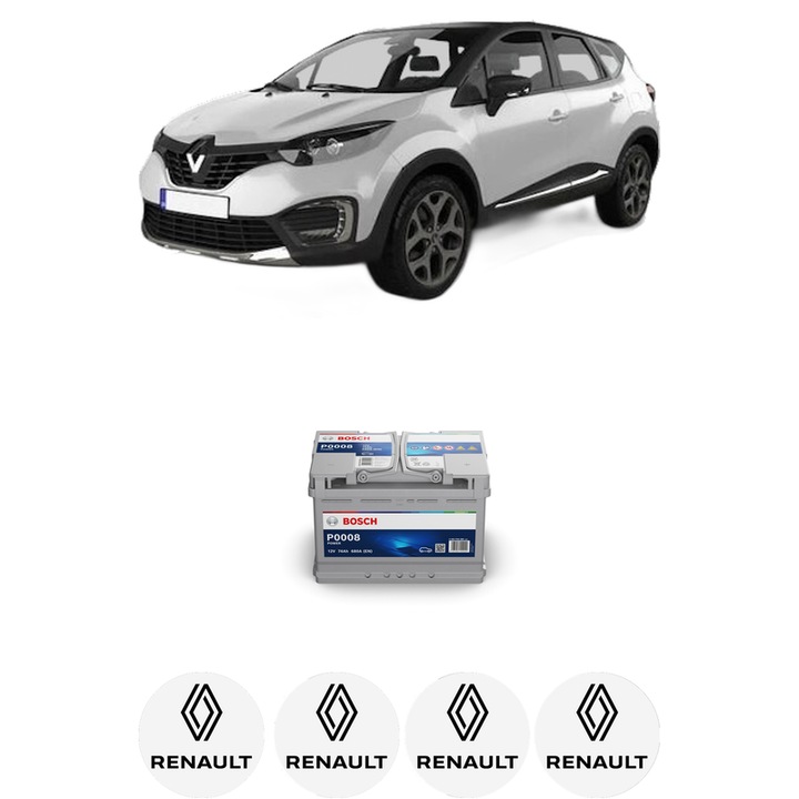 Baterie Acumulator 74 Ah 12 V 680 A RENAULT CAPTUR I (J5_, H5_) 1.5 dCi 110 din 2015 KW 81 CP 110 CMC 1461, auto, Bosch, 4x Stickere auto cu RENAULT