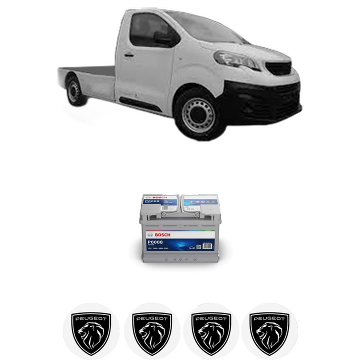 Baterie Acumulator 74 Ah 12 V 680 A PEUGEOT EXPERT Platform/Chassis (V_) 1.6 BlueHDi 95 din 2016 KW 70 CP 95 CMC 1560, auto, Bosch, 4x Stickere auto cu PEUGEOT