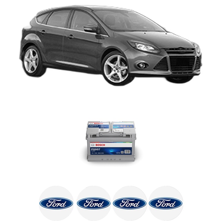 Baterie Acumulator 72 Ah 12 V 680 A FORD FOCUS III 2.0 TDCi din 2010-2014 KW 85 CP 115 CMC 1997, auto, Bosch, 4x Stickere auto cu FORD