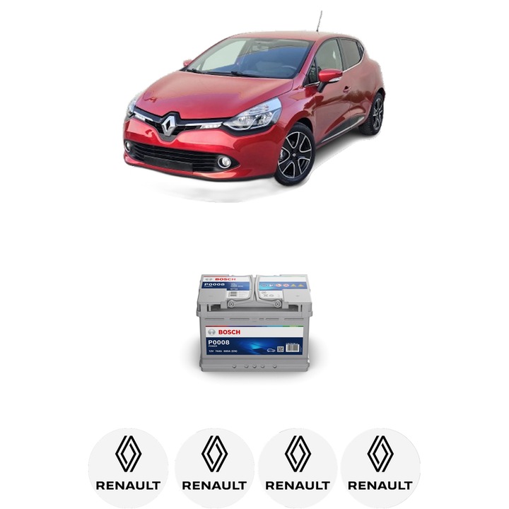 Baterie Acumulator 74 Ah 12 V 680 A RENAULT CLIO IV Hatchback Van (BH_) 1.5 dCi 90 (BHAJ) din 2014-2021 KW 66 CP 90 CMC 1461, auto, Bosch, 4x Stickere auto cu RENAULT