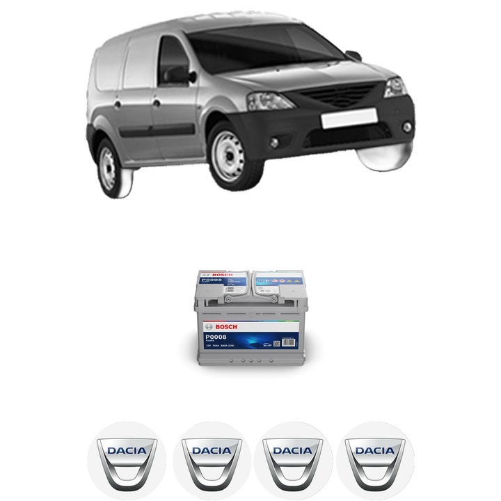 Baterie Acumulator 74 Ah 12 V 680 A DACIA LOGAN EXPRESS (FS_) 1.5 dCi (FS0Y, FS00, FS0J) din 2007-2012 KW 48 CP 65 CMC 1461, auto, Bosch, 4x Stickere auto cu DACIA