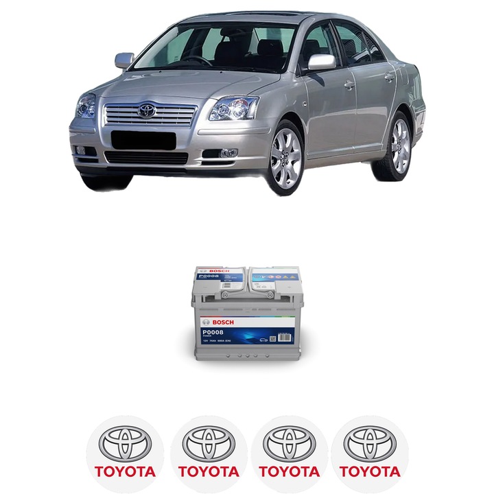Baterie Acumulator 74 Ah 12 V 680 A TOYOTA AVENSIS Saloon (_T25_) 2.0 D-4D (CDT250_, CDT250R) din 2003-2008 KW 85 CP 116 CMC 1995, auto, Bosch, 4x Stickere auto cu TOYOTA
