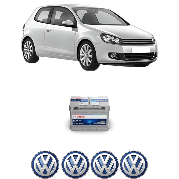 Baterie Acumulator 74 Ah 12 V 680 A Volkswagen GOLF VI (5K1) 1.6 TDI din 2009-2012 KW 66 CP 90 CMC 1598, auto, Bosch, 4x Stickere auto cu Volkswagen