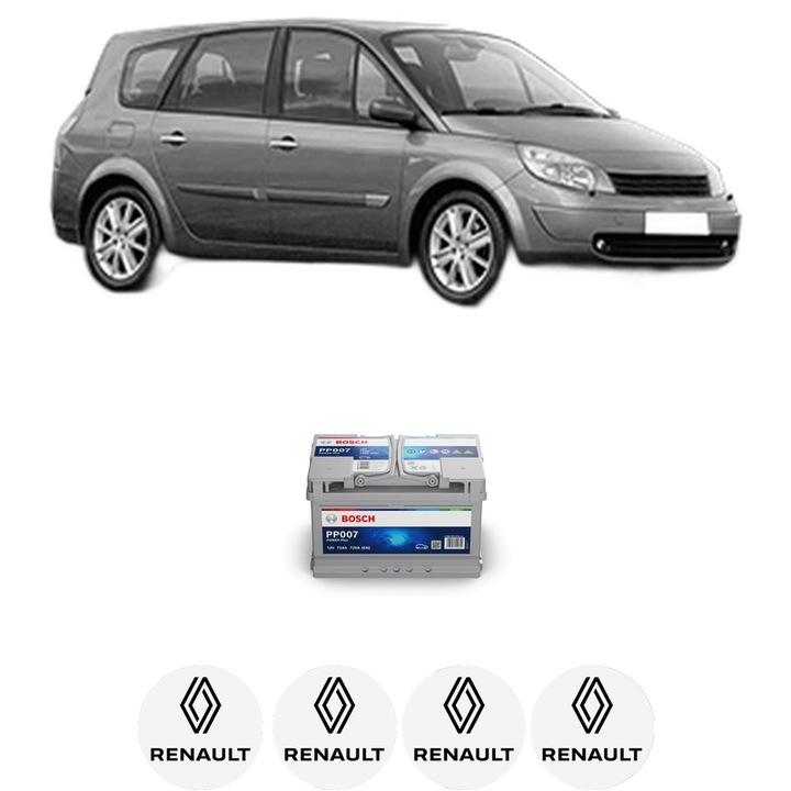Baterie Acumulator 72 Ah 12 V 720 A RENAULT GRAND SCENIC II (JM0/1_) 1.5 dCi din 2006-2008 KW 76 CP 103 CMC 1461, auto, Bosch, 4x Stickere auto cu RENAULT