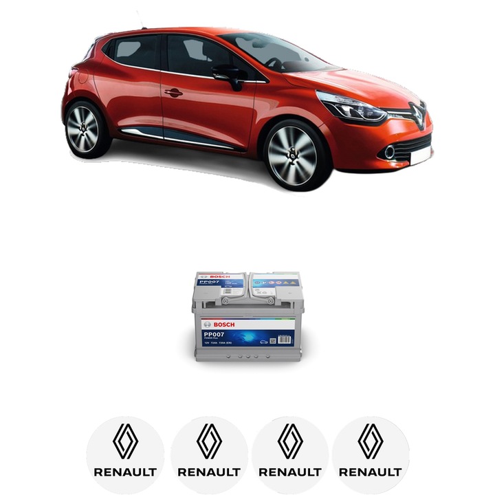 Baterie Acumulator 72 Ah 12 V 720 A RENAULT CLIO IV Grandtour (KH_) 1.5 dCi 75 din 2013-2021 KW 55 CP 75 CMC 1461, auto, Bosch, 4x Stickere auto cu RENAULT
