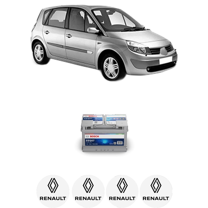Baterie Acumulator 72 Ah 12 V 720 A RENAULT SCENIC II (JM0/1_) 1.5 dCi (JM1F) din 2005-2008 KW 63 CP 86 CMC 1461, auto, Bosch, 4x Stickere auto cu RENAULT