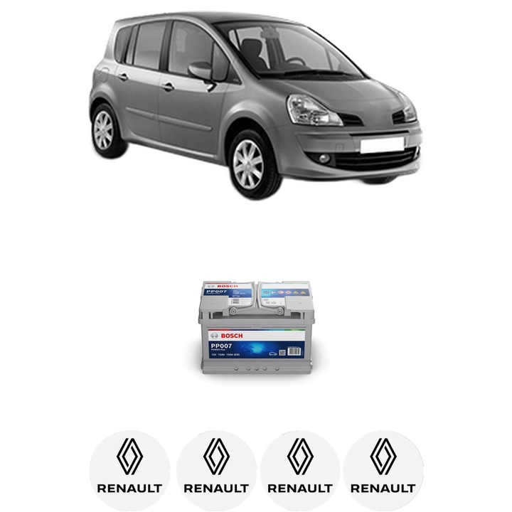 Baterie Acumulator 72 Ah 12 V 720 A RENAULT MODUS / GRAND MODUS (F/JP0_) 1.5 dCi (JP02) din 2007 KW 76 CP 103 CMC 1461, auto, Bosch, 4x Stickere auto cu RENAULT