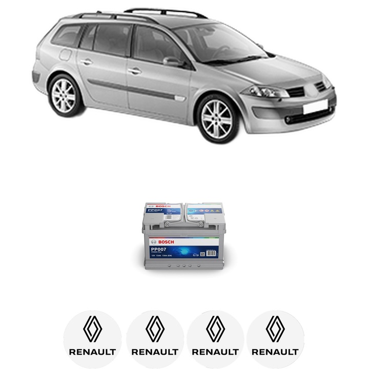 Baterie Acumulator 72 Ah 12 V 720 A RENAULT MEGANE II Estate (KM0/1_) 1.5 dCi (KM0F, KM0T, KM2B) din 2003-2006 KW 60 CP 82 CMC 1461, auto, Bosch, 4x Stickere auto cu RENAULT