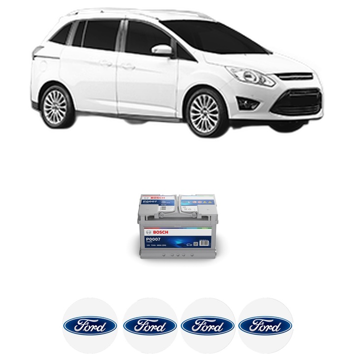Baterie Acumulator 72 Ah 12 V 680 A FORD GRAND C-MAX Van 2.0 TDCI din 2011-2019 KW 85 CP 115 CMC 1997, auto, Bosch, 4x Stickere auto cu FORD
