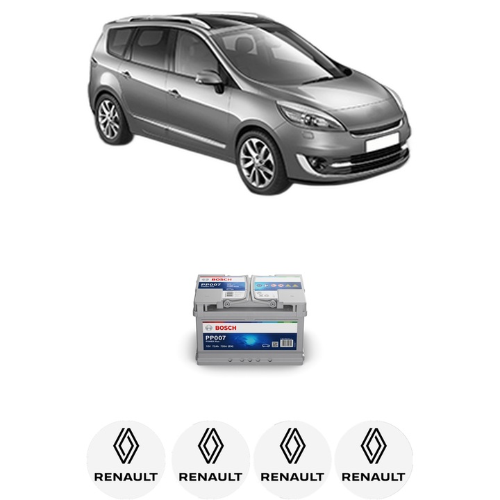 Baterie Acumulator 72 Ah 12 V 720 A RENAULT GRAND SCENIC III (JZ0/1_) 1.5 dCi (JZ0A) din 2009-2016 KW 63 CP 86 CMC 1461, auto, Bosch, 4x Stickere auto cu RENAULT