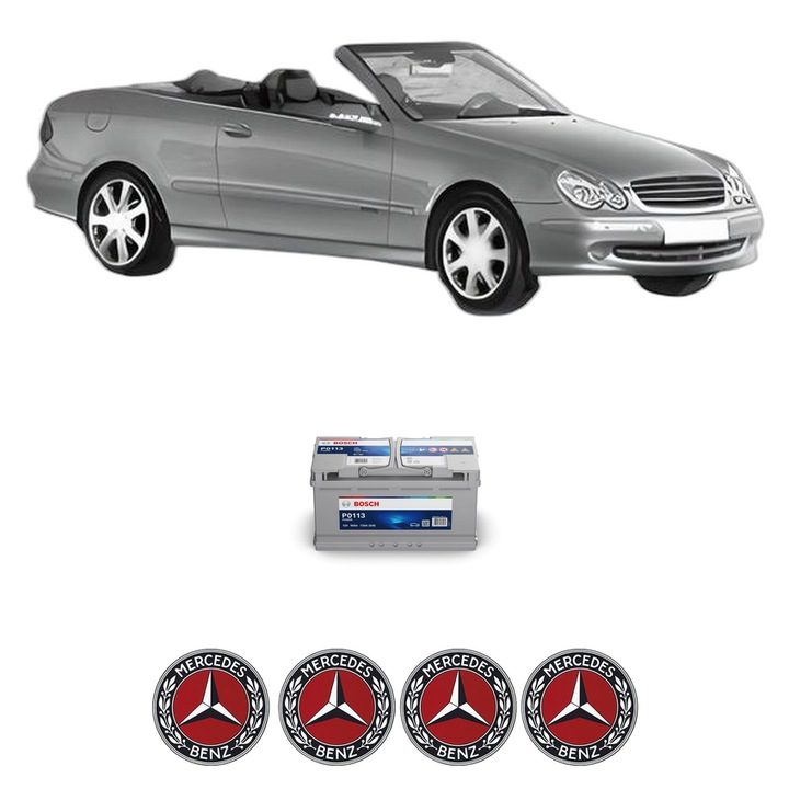 Baterie Acumulator 90 Ah 12 V 720 A MERCEDES-BENZ CLK Convertible (A209) CLK 63 AMG (209.477) din 2006-2010 KW 354 CP 481 CMC 6208, auto, Bosch, 4x Stickere auto cu MERCEDES-BENZ