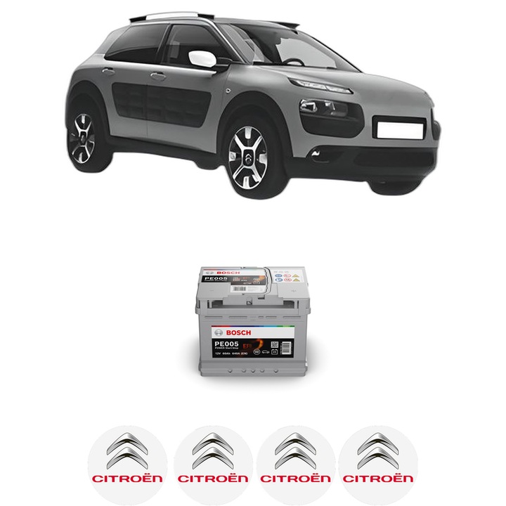Baterie Acumulator 60 Ah 12 V 640 A CITROEN C4 CACTUS 1.2 THP 110 din 2014 KW 81 CP 110 CMC 1199, auto, Bosch, 4x Stickere auto cu CITROEN
