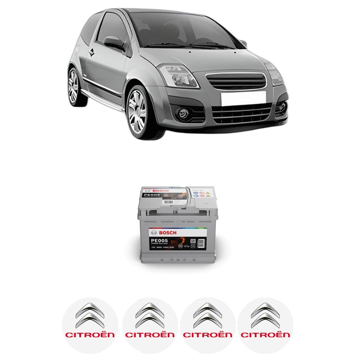 Baterie Acumulator 60 Ah 12 V 640 A CITROEN C2 (JM_) 1.4 HDi din 2003-2009 KW 50 CP 68 CMC 1398, auto, Bosch, 4x Stickere auto cu CITROEN