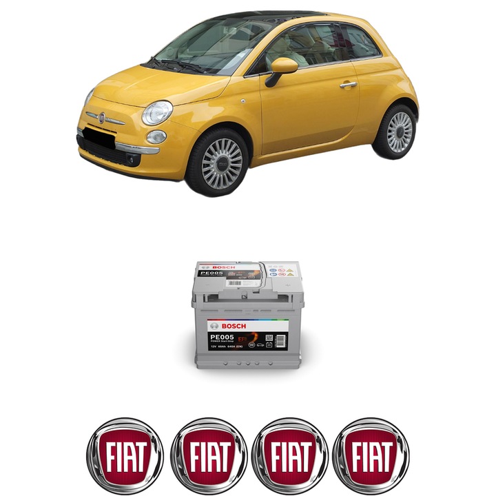 Baterie Acumulator 60 Ah 12 V 640 A FIAT 500 C (312_) 1.4 (312CXC1B, 312AXC1B) din 2009 KW 74 CP 100 CMC 1368, auto, Bosch, 4x Stickere auto cu FIAT