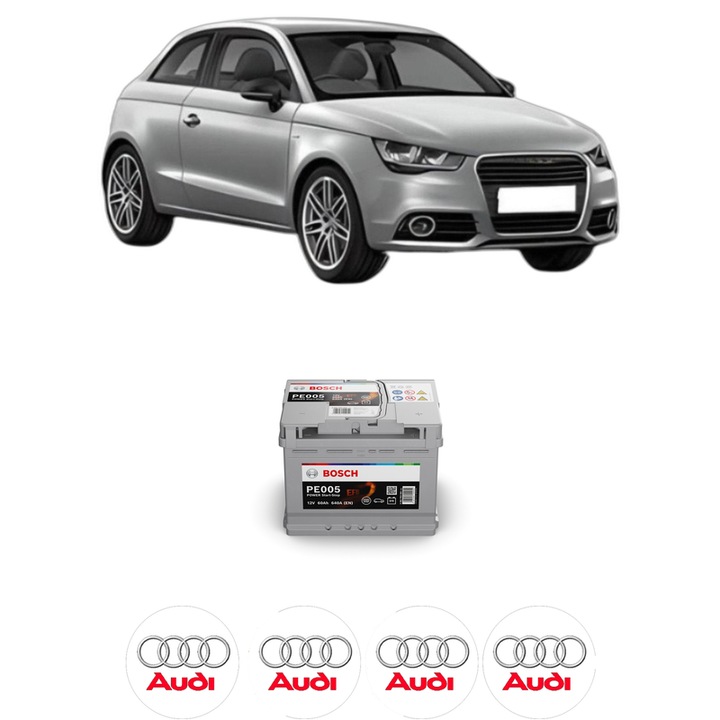 Baterie Acumulator 60 Ah 12 V 640 A AUDI A1 (8X1, 8XK) 1.0 TFSI din 2015-2018 KW 70 CP 95 CMC 999, auto, Bosch, 4x Stickere auto cu AUDI