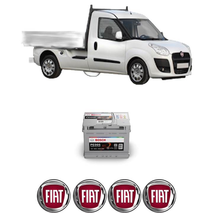 Baterie Acumulator 60 Ah 12 V 640 A FIAT DOBLO Platform/Chassis (263_) 1.3 D Multijet (263HXU1A, 263YXU1A, 263HYB1A, 263YYB1A) din 2016-2023 KW 70 CP 95 CMC 1248, auto, Bosch, 4x Stickere auto cu FIAT