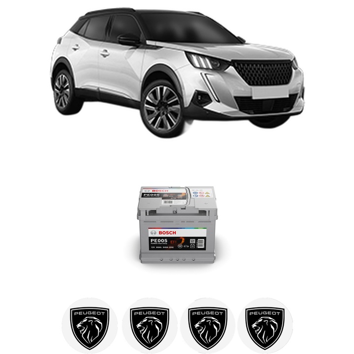 Baterie Acumulator 60 Ah 12 V 640 A PEUGEOT 2008 II (UD_, US_, UY_, UJ_, UR_, UC_) 1.2 PureTech 100 (USHNK) din 2019 KW 74 CP 101 CMC 1199, auto, Bosch, 4x Stickere auto cu PEUGEOT