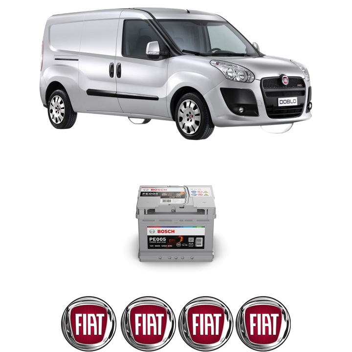 Baterie Acumulator 60 Ah 12 V 640 A FIAT DOBLO Bus (263_) 1.3 D Multijet (263AXU1A, 263AYB1A) din 2016-2023 KW 70 CP 95 CMC 1248, auto, Bosch, 4x Stickere auto cu FIAT