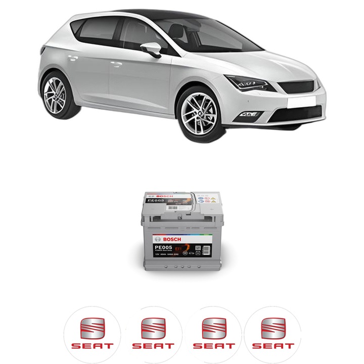 Baterie Acumulator 60 Ah 12 V 640 A SEAT LEON (5F1) 2.0 Cupra din 2013-2020 KW 195 CP 265 CMC 1984, auto, Bosch, 4x Stickere auto cu SEAT