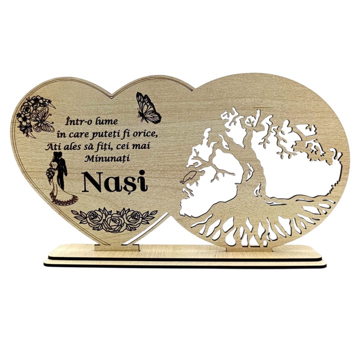 Decoratiune Blank din lemn cu mesaj pentru Nasi, model 3 – cadou personalizat handmade, crem, 30x18 cm