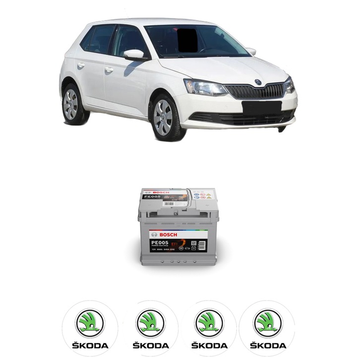 Baterie Acumulator 60 Ah 12 V 640 A SKODA FABIA III Praktik (NJ5) 1.4 TDI din 2015-2022 KW 55 CP 75 CMC 1422, auto, Bosch, 4x Stickere auto cu SKODA