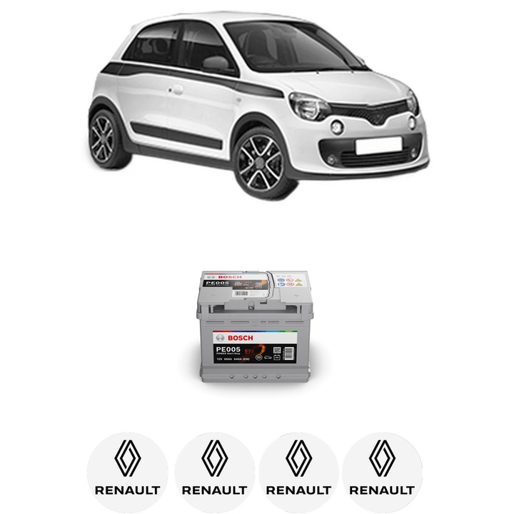 Baterie Acumulator 60 Ah 12 V 640 A RENAULT TWINGO III (BCM_, BCA_) 1.0 SCe 70 din 2014 KW 52 CP 71 CMC 999, auto, Bosch, 4x Stickere auto cu RENAULT
