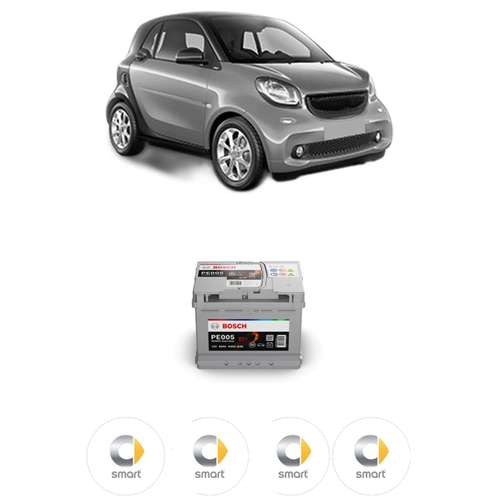 Baterie Acumulator 60 Ah 12 V 640 A SMART FORTWO Coupe (453) 0.9 Brabus (453.362) din 2016 KW 80 CP 109 CMC 898, auto, Bosch, 4x Stickere auto cu SMART