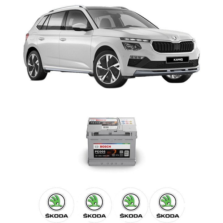 Baterie Acumulator 60 Ah 12 V 640 A SKODA KAMIQ (NW4) 1.0 TSI din 2019 KW 85 CP 116 CMC 999, auto, Bosch, 4x Stickere auto cu SKODA