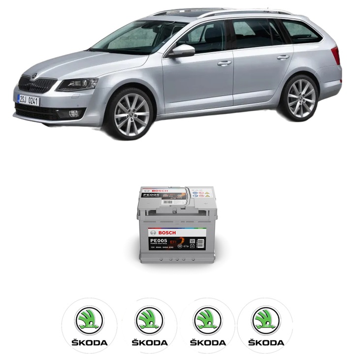 Baterie Acumulator 60 Ah 12 V 640 A SKODA OCTAVIA III Combi (5E5, 5E6) 2.0 TDI din 2012-2017 KW 105 CP 143 CMC 1968, auto, Bosch, 4x Stickere auto cu SKODA