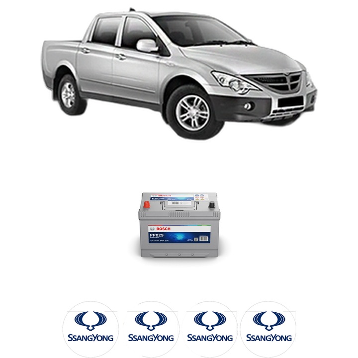 Baterie Acumulator 95 Ah 12 V 830 A SSANGYONG ACTYON SPORTS I (QJ) 2.0 Xdi 4WD din 2007 KW 104 CP 141 CMC 1998, auto, Bosch, 4x Stickere auto cu SSANGYONG
