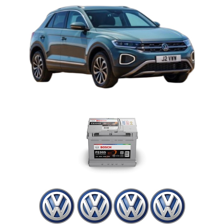 Baterie Acumulator 60 Ah 12 V 640 A Volkswagen T-ROC (A11, D11) 1.0 TSI din 2017 KW 85 CP 116 CMC 999, auto, Bosch, 4x Stickere auto cu Volkswagen