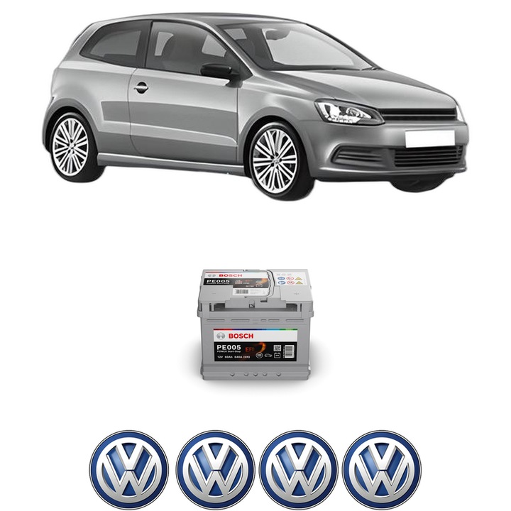 Baterie Acumulator 60 Ah 12 V 640 A Volkswagen POLO V (6R1, 6C1) 1.0 TSI din 2014-2017 KW 70 CP 95 CMC 999, auto, Bosch, 4x Stickere auto cu Volkswagen