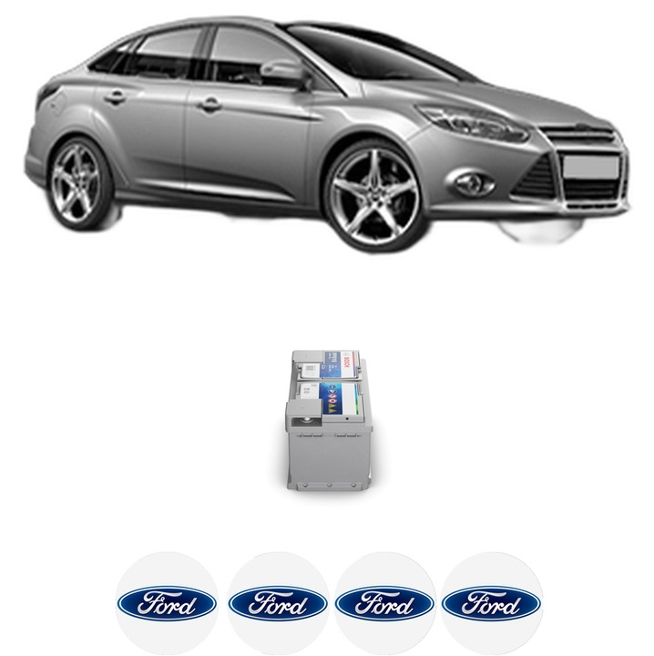 Baterie Acumulator 85 Ah 12 V 800 A FORD FOCUS III Saloon 1.6 TDCi din 2010-2020 KW 70 CP 95 CMC 1560, auto, Bosch, 4x Stickere auto cu FORD