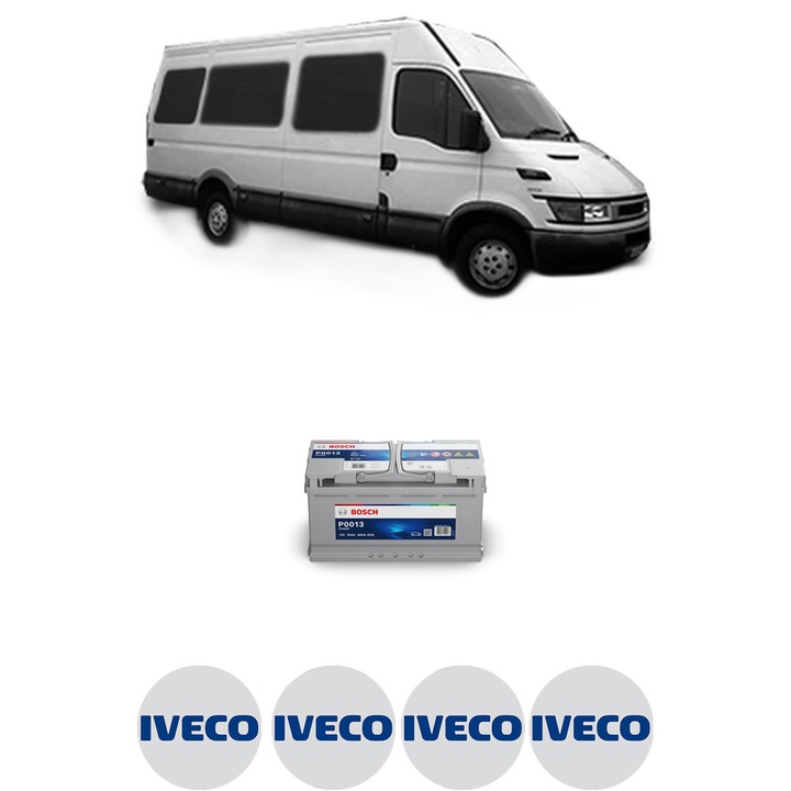 Baterie Acumulator 95 Ah 12 V 800 A IVECO DAILY III Bus 35 S 14, 50 C 14 (ATPA9FH2) din 2004-2006 KW 100 CP 136 CMC 2998, auto, Bosch, 4x Stickere auto cu IVECO