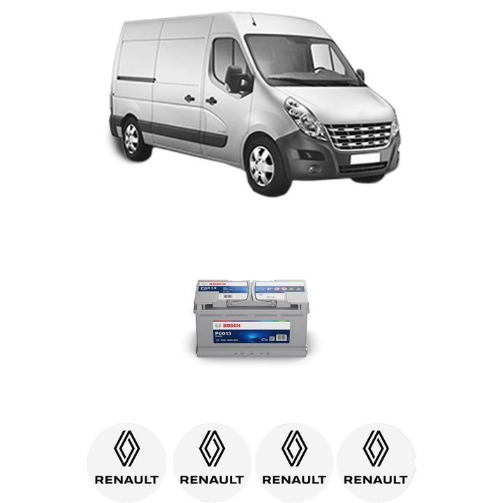 Baterie Acumulator 95 Ah 12 V 800 A RENAULT MASTER III Van (FV) 2.3 dCi 170 FWD (FV0L) din 2015 KW 125 CP 170 CMC 2298, auto, Bosch, 4x Stickere auto cu RENAULT