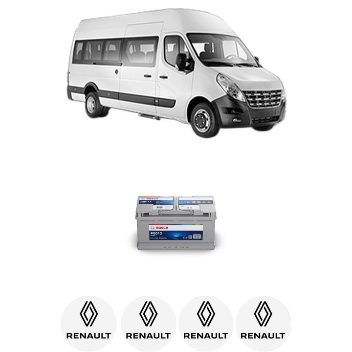 Baterie Acumulator 95 Ah 12 V 800 A RENAULT MASTER III Bus (JV) 2.3 dCi 170 FWD (JV0L) din 2015 KW 125 CP 170 CMC 2298, auto, Bosch, 4x Stickere auto cu RENAULT
