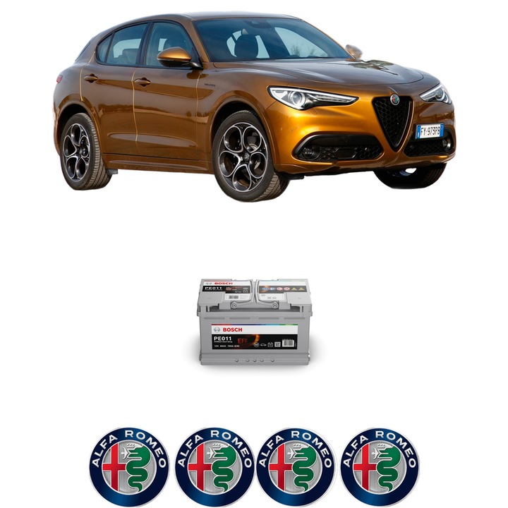 Baterie Acumulator 80 Ah 12 V 800 A ALFA ROMEO STELVIO (949_) 2.2 D Q4 (949.AXE2A) din 2016 KW 132 CP 180 CMC 2143, auto, Bosch, 4x Stickere auto cu ALFA ROMEO