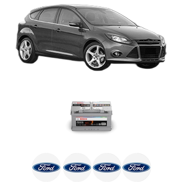 Baterie Acumulator 75 Ah 12 V 730 A FORD FOCUS III 1.6 EcoBoost din 2010-2014 KW 134 CP 182 CMC 1596, auto, Bosch, 4x Stickere auto cu FORD