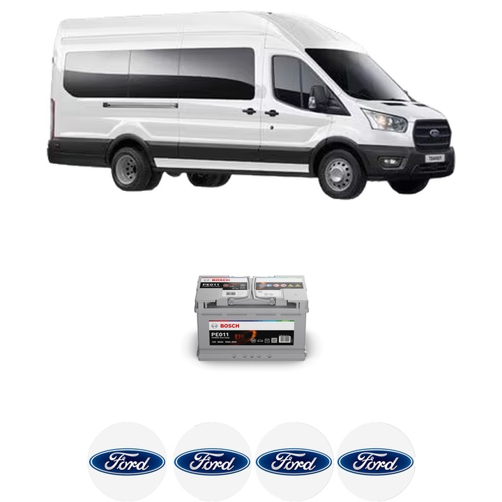 Baterie Acumulator 80 Ah 12 V 800 A FORD TRANSIT V363 Bus (FAD, FBD) 2.2 TDCi din 2013-2018 KW 74 CP 100 CMC 2198, auto, Bosch, 4x Stickere auto cu FORD