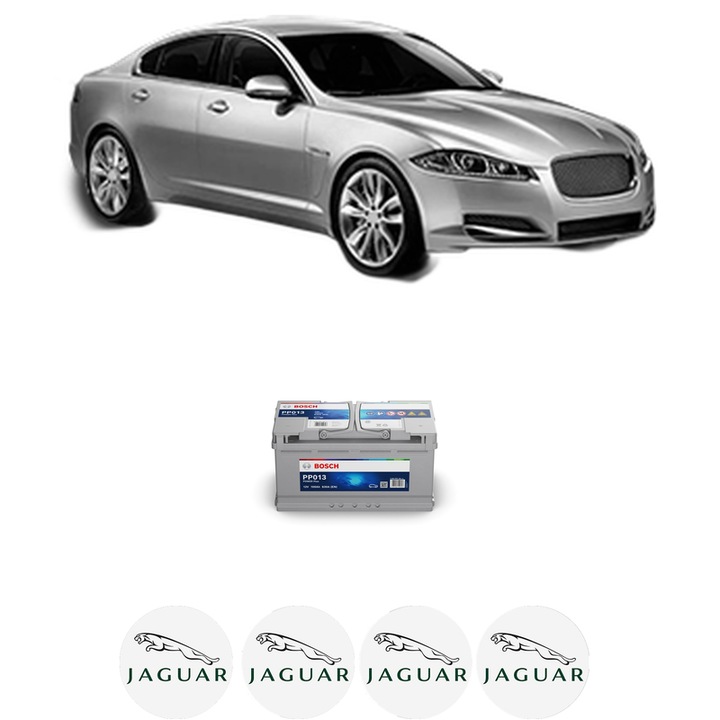 Baterie Acumulator 100 Ah 12 V 830 A JAGUAR XF I (X250) 5.0 Kompressor din 2009-2015 KW 346 CP 471 CMC 5000, auto, Bosch, 4x Stickere auto cu JAGUAR