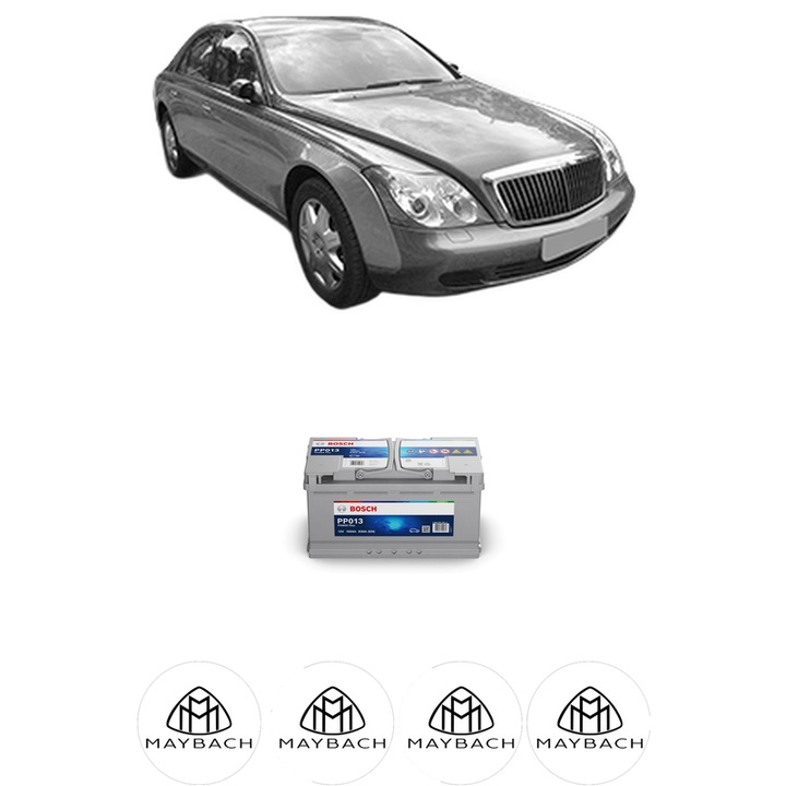 Baterie Acumulator 100 Ah 12 V 830 A MAYBACH 57 (W240) 5.5 (240.078) din 2002-2012 KW 405 CP 551 CMC 5513, auto, Bosch, 4x Stickere auto cu MAYBACH