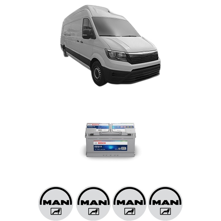 Baterie Acumulator 100 Ah 12 V 830 A MAN TGE Van 2.0 TDI RWD (11V, 12V, 33V, 34V, UYB, UYC, UYD) din 2017-2024 KW 130 CP 177 CMC 1968, auto, Bosch, 4x Stickere auto cu MAN