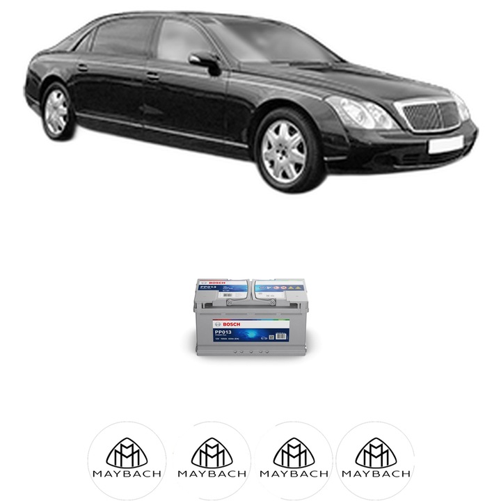 Baterie Acumulator 100 Ah 12 V 830 A MAYBACH 62 (V240) S 6.0 (240.179) din 2005-2012 KW 450 CP 612 CMC 5980, auto, Bosch, 4x Stickere auto cu MAYBACH