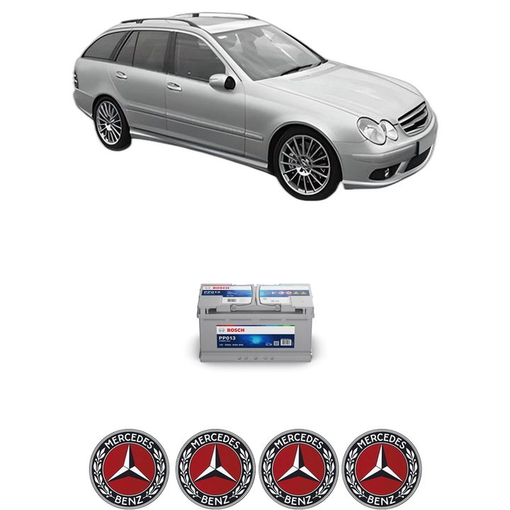 Baterie Acumulator 100 Ah 12 V 830 A MERCEDES-BENZ C-CLASS T-Model (S203) C 220 CDI (203.208) din 2004-2007 KW 110 CP 150 CMC 2148, auto, Bosch, 4x Stickere auto cu MERCEDES-BENZ