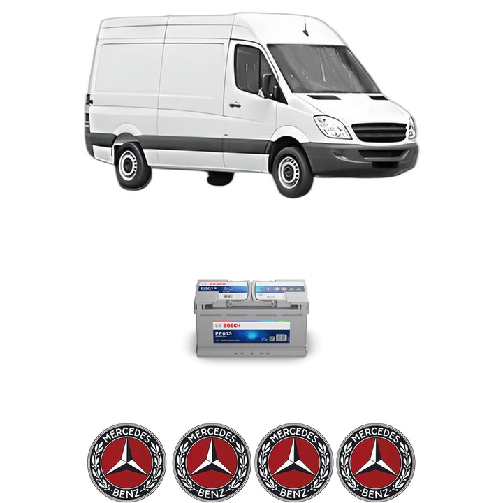 Baterie Acumulator 100 Ah 12 V 830 A MERCEDES-BENZ SPRINTER 3, 5-t Van (B906) 311 CDI (906.631, 906.633, 906.635, 906.637) din 2006-2009 KW 80 CP 109 CMC 2148, auto, Bosch, 4x Stickere auto cu MERCEDES-BENZ