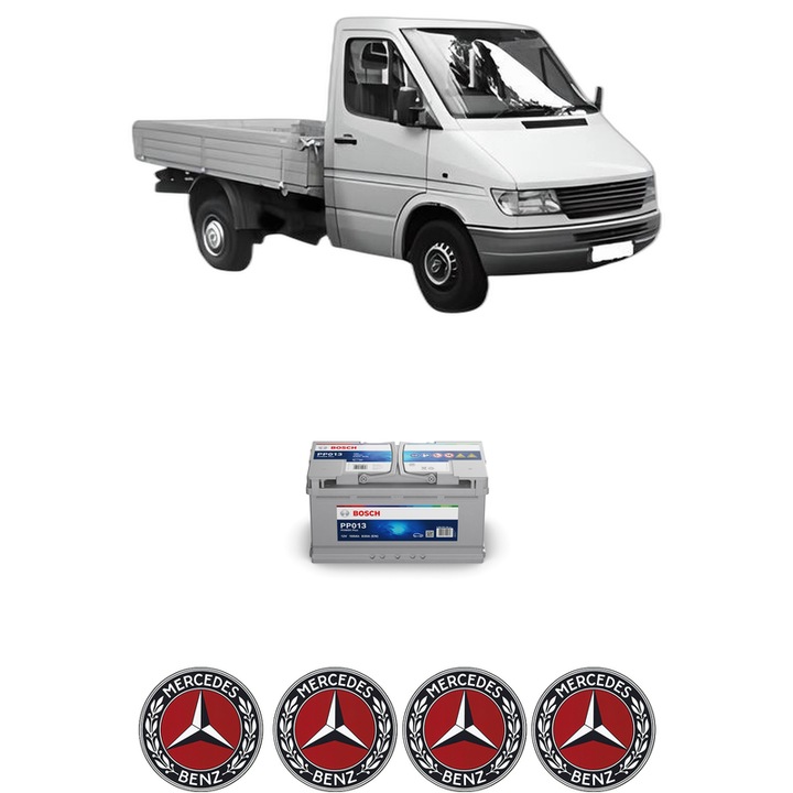 Baterie Acumulator 100 Ah 12 V 830 A MERCEDES-BENZ SPRINTER 4-t Platform/Chassis (B904) 413 CDI din 2000-2006 KW 95 CP 129 CMC 2148, auto, Bosch, 4x Stickere auto cu MERCEDES-BENZ
