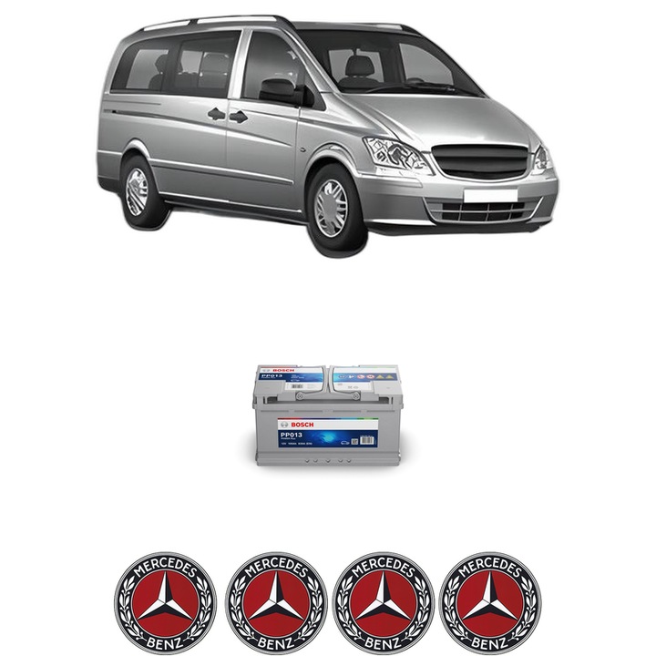Baterie Acumulator 100 Ah 12 V 830 A MERCEDES-BENZ VITO Bus (W639) E-CELL (639.703) din 2012 KW 60 CP 82 CMC n/a, auto, Bosch, 4x Stickere auto cu MERCEDES-BENZ