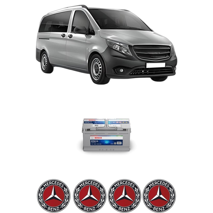 Baterie Acumulator 100 Ah 12 V 830 A MERCEDES-BENZ VITO Tourer (W447) 114 CDI (447.701, 447.703, 447.705) din 2019 KW 100 CP 136 CMC 1950, auto, Bosch, 4x Stickere auto cu MERCEDES-BENZ